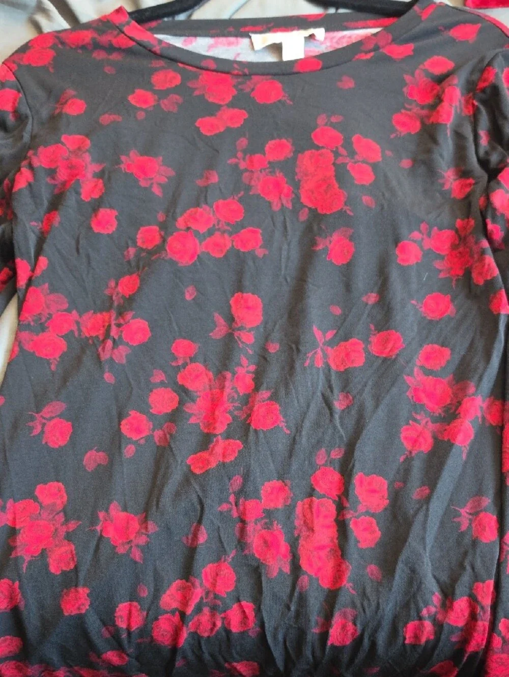 Michael Kors Black Long Sleeve Dress with Red Rose Print